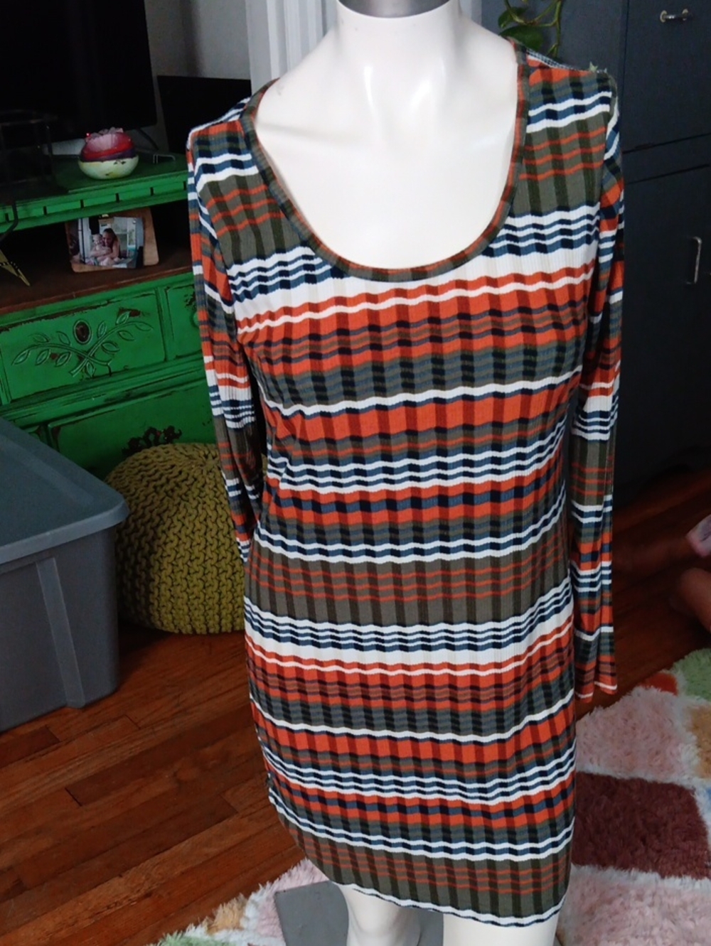 Hot Kiss Long Sleeve Striped Scoop Neck Dress